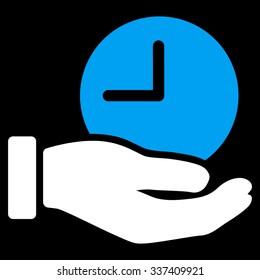 Time Service vector icon. Style is bicolor flat symbol, blue and white colors, rounded angles, black background.
