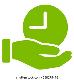Time Service vector icon. Style is flat symbol, eco green color, rounded angles, white background.