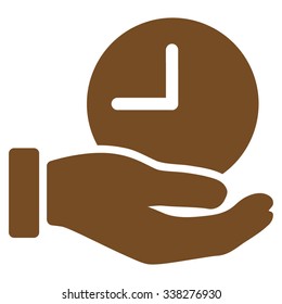 Time Service vector icon. Style is flat symbol, brown color, rounded angles, white background.