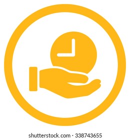 Time Service vector icon. Style is flat rounded symbol, yellow color, rounded angles, white background.