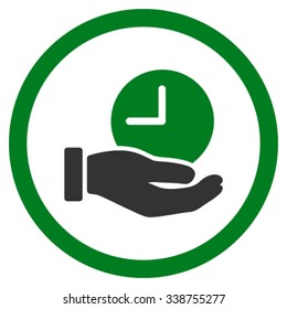 Time Service vector icon. Style is bicolor flat rounded symbol, green and gray colors, rounded angles, white background.