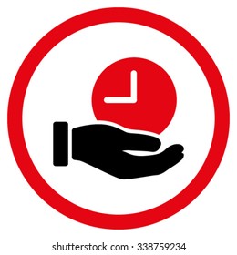 Time Service vector icon. Style is bicolor flat rounded symbol, intensive red and black colors, rounded angles, white background.