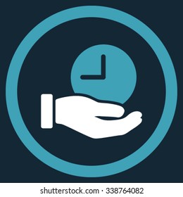 Time Service vector icon. Style is bicolor flat rounded symbol, blue and white colors, rounded angles, dark blue background.
