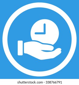 Time Service vector icon. Style is flat rounded symbol, white color, rounded angles, blue background.