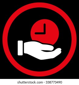 Time Service vector icon. Style is bicolor flat rounded symbol, red and white colors, rounded angles, black background.
