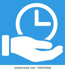 Time Service vector icon. Style is flat symbol, white color, rounded angles, blue background.