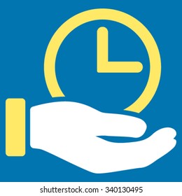 Time Service vector icon. Style is bicolor flat symbol, yellow and white colors, rounded angles, blue background.