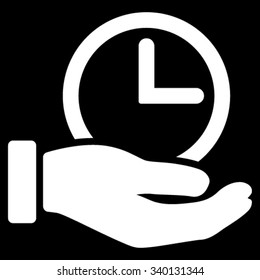 Time Service vector icon. Style is flat symbol, white color, rounded angles, black background.