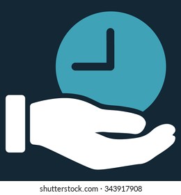 Time Service vector icon. Style is bicolor flat symbol, blue and white colors, rounded angles, dark blue background.