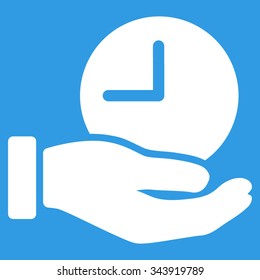 Time Service vector icon. Style is flat symbol, white color, rounded angles, blue background.