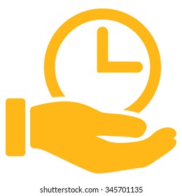 Time Service vector icon. Style is flat symbol, yellow color, rounded angles, white background.