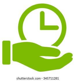 Time Service vector icon. Style is flat symbol, eco green color, rounded angles, white background.