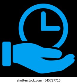 Time Service vector icon. Style is flat symbol, blue color, rounded angles, black background.