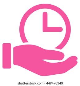 Time Service vector icon. Style is flat symbol, pink color, rounded angles, white background.