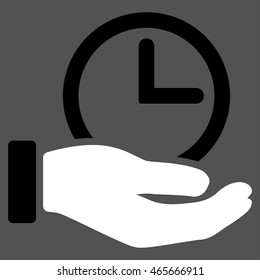 Time Service vector icon. Style is bicolor flat symbol, black and white colors, rounded angles, gray background.