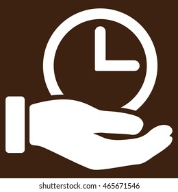 Time Service vector icon. Style is flat symbol, white color, rounded angles, brown background.