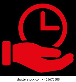 Time Service vector icon. Style is flat symbol, red color, rounded angles, black background.