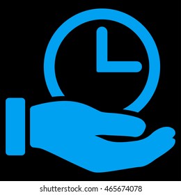 Time Service vector icon. Style is flat symbol, blue color, rounded angles, black background.