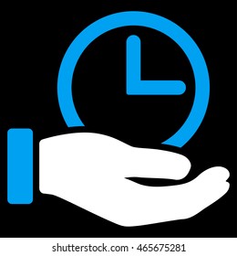 Time Service vector icon. Style is bicolor flat symbol, blue and white colors, rounded angles, black background.