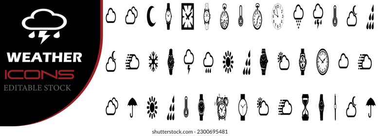 Time is a set of simple, thin-line web icons. collection of outline icons. an easy vector illustration. Isolated weather on a white background.