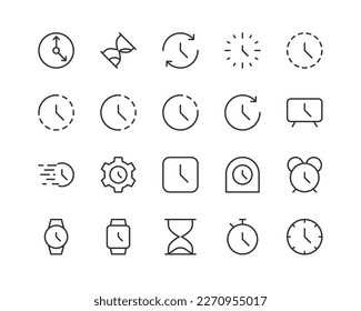 iconos de línea vectorial de conjunto de tiempo. Elementos de diseño de línea delgada. Colección de iconos de trazo modificables