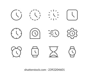 iconos de línea vectorial de conjunto de tiempo. Elementos de diseño de línea delgada. Colección de iconos de trazo modificables