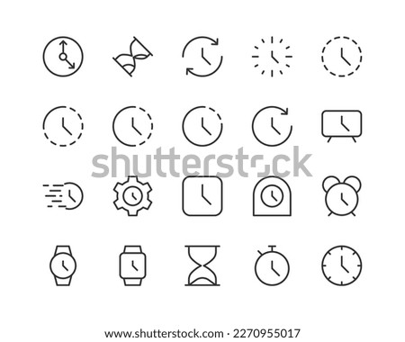 time set vector line icons. Thin line design elements. Collection of editable stroke icons