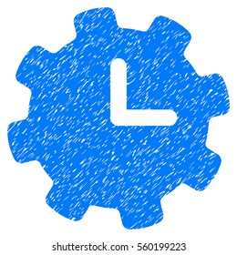 Time Settings grainy textured icon for overlay watermark stamps. Flat symbol with dust texture. Dotted vector blue ink rubber seal stamp with grunge design on a white background.