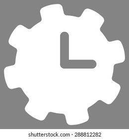 Time settings icon from Business Bicolor Set. This flat vector symbol uses white color, rounded angles, and isolated on a gray background.