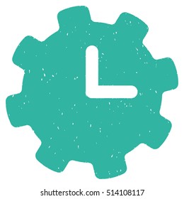 Time Settings rubber seal stamp watermark. Icon vector symbol with grunge design and dirty texture. Scratched cyan ink emblem on a white background.
