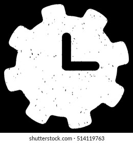 Time Settings rubber seal stamp watermark. Icon vector symbol with grunge design and dirty texture. Scratched white ink sticker on a black background.