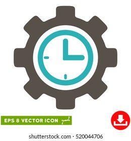 Time Setup Gear EPS vector icon. Illustration style is flat iconic bicolor grey and cyan symbol on white background.