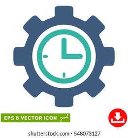 Time Setup Gear EPS vector pictograph. Illustration style is flat iconic bicolor cobalt and cyan symbol on white background.