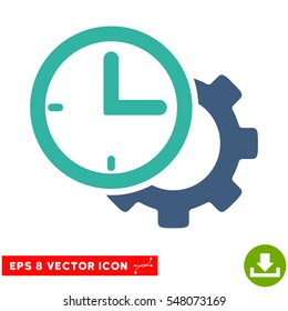 Time Setup Gear EPS vector pictograph. Illustration style is flat iconic bicolor cobalt and cyan symbol on white background.