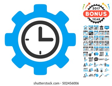 Time Setup Gear icon with bonus 2017 new year pictograms. Vector illustration style is flat iconic symbols,modern colors, rounded edges.