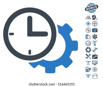Time Setup Gear icon with bonus quadrocopter tools design elements. Vector illustration style is flat iconic symbols on white background.