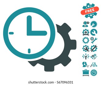 Time Setup Gear icon with bonus configuration pictograms. Vector illustration style is flat iconic soft blue symbols on white background.