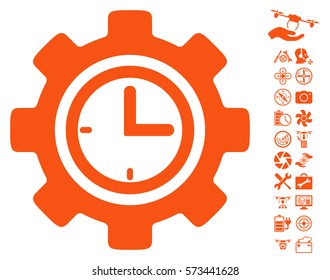 Time Setup Gear icon with bonus airdrone tools pictograph collection. Vector illustration style is flat iconic symbols on white background.