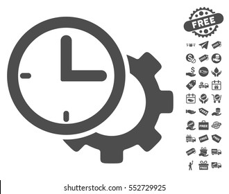 Time Setup Gear icon with free bonus pictograms. Vector illustration style is flat iconic symbols, gray color, white background.