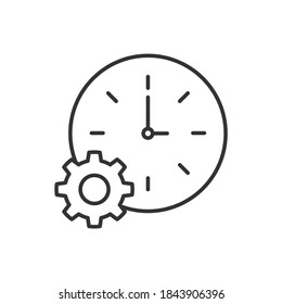 Time setup gear icon. Vector black icon.