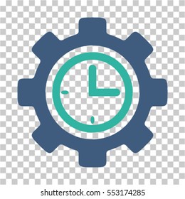 Time Setup Gear icon. Vector pictogram style is a flat bicolor symbol, cobalt and cyan colors, chess transparent background. Designed for software and web interface toolbars and menus.