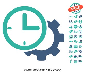 Time Setup Gear pictograph with free bonus pictograph collection. Vector illustration style is flat iconic symbols, cobalt and cyan colors, white background.