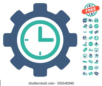 Time Setup Gear pictograph with free bonus pictograph collection. Vector illustration style is flat iconic symbols, cobalt and cyan colors, white background.