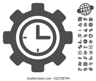 Time Setup Gear pictograph with free bonus graphic icons. Vector illustration style is flat iconic symbols, gray color, white background.