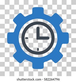 Time Setup Gear vector pictograph. Illustration style is a flat iconic bicolor smooth blue symbol on a transparent background.