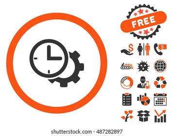 Time Setup icon with free bonus clip art. Vector illustration style is flat iconic bicolor symbols, orange and gray colors, white background.