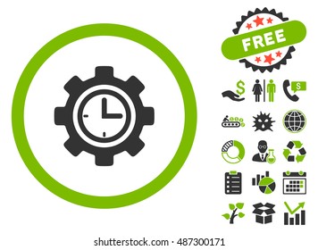 Time Setup icon with free bonus icon set. Vector illustration style is flat iconic bicolor symbols, eco green and gray colors, white background.