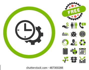 Time Setup icon with free bonus elements. Vector illustration style is flat iconic bicolor symbols, eco green and gray colors, white background.