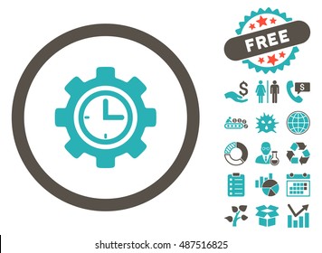 Time Setup icon with free bonus pictures. Vector illustration style is flat iconic bicolor symbols, grey and cyan colors, white background.
