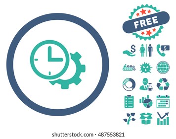 Time Setup icon with free bonus pictograph collection. Vector illustration style is flat iconic bicolor symbols, cobalt and cyan colors, white background.